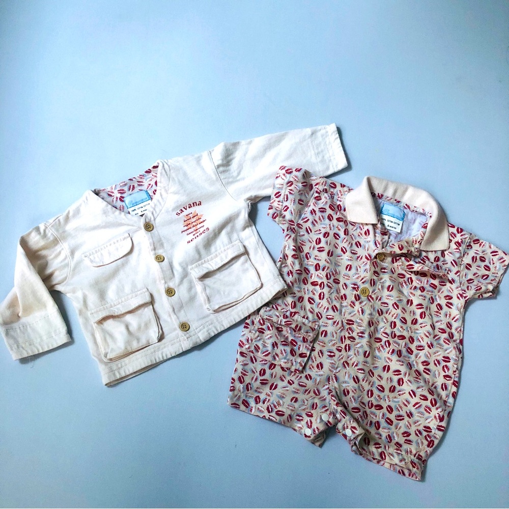 Vintage French preppy baby bundle Premaman romper & safari jacket unisex